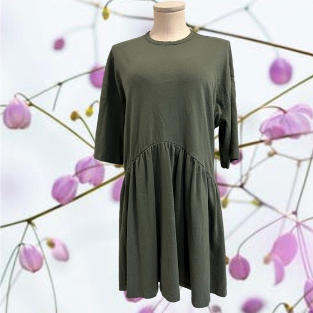 Asos Design Khaki Green Oversized Half Sleeve Shirt Dress